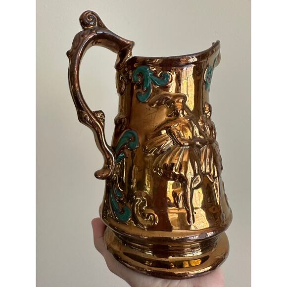 Antique Copper Lustre Luster Lusterware Jug Pitcher 7” England 24K Gold Vintage - Picture 3 of 16